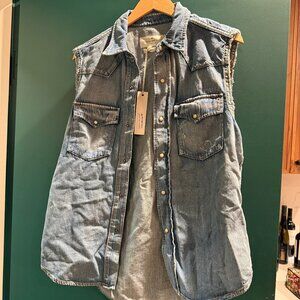 Imogene & Willie Leah Pearl Snap Denim Sleevless Denim Shirt -- NWT Sz Sm